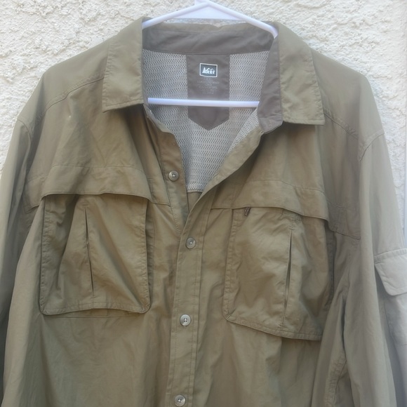 REI Co-op Green Sahara Roll up Long Sleeve Hiking Outdoor Shirt Men's Size XXL - Picture 2 of 7